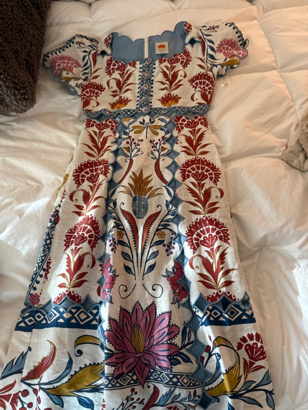 FARM Rio White Maxi Dress with Red, Blue & Yellow Floral Print - worn once!!